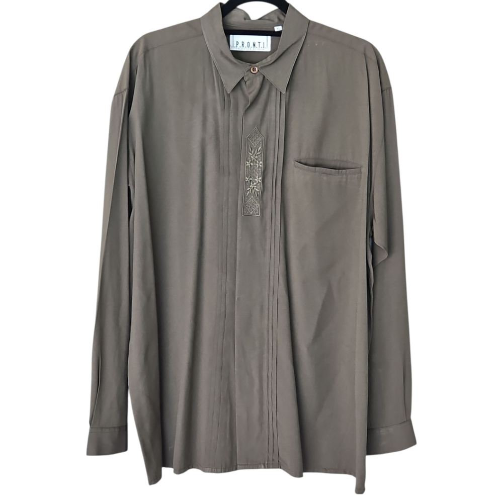 Men's PRONTI Pleated Embroidered Front Shirt